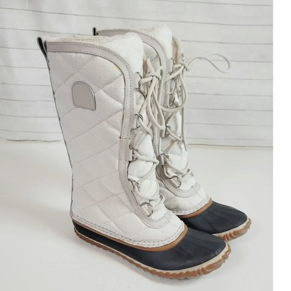 SOREL OUT & ABOUT TALL WATERPROOF LACE UP BOOTS IN WHITE, SZ 6.5